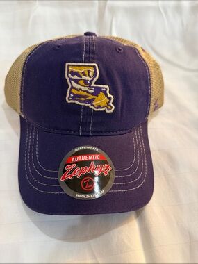 LSU Zephyr Adult Unisex Cap in Purple and Gold with Louisiana Patch